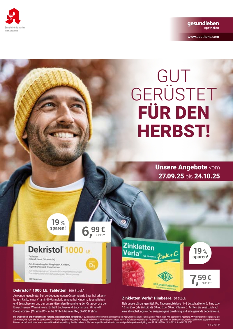 AngeboteCoverbild Monatlicher Angebotsflyer der Apotheke mit Informationen zu Öffnungszeiten, Leistungen, Aktionen und wechselnden Produkten aus Gesundheit und Pflege.